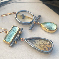 Dendritic Quartz and Seafoam Tourmaline Earrings with Twigs